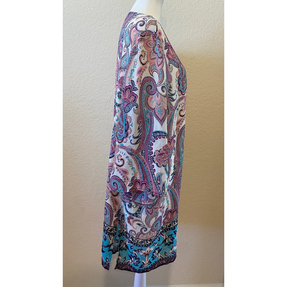 Susan Graver Women's Kimono Cardigan 1X Paisley Boho Beach Resort Festival - Picture 4 of 10